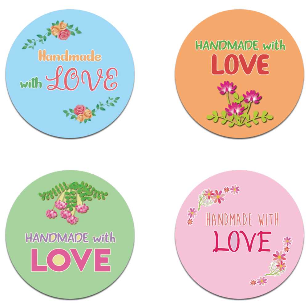 4 Designs Floral Handmade With Love Sticker Paper Seal Labe - 图1