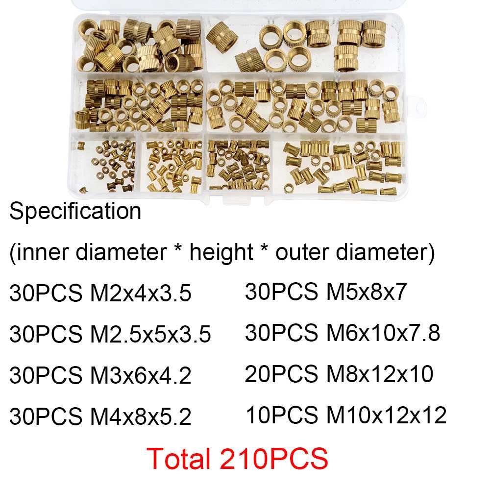 210PCS/Set M2-M10 Brass Cylinder Knurled Threaded Round Inse - 图0