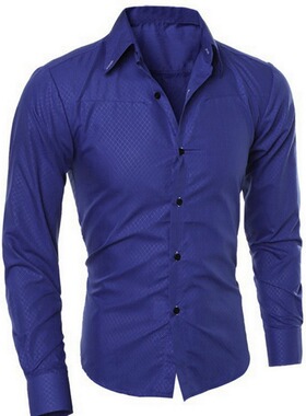 Casual Men's Dress Shirt Long Sleeve Luxury Button U