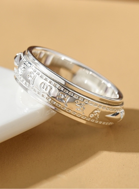 男女99纯银民族风可转动指环戒指