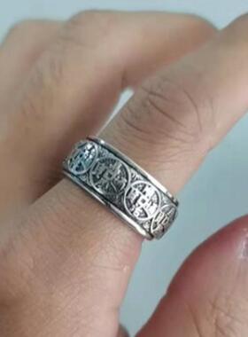 男女纯银民族风复古可转动戒指