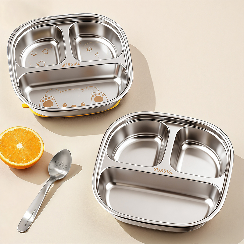 宝宝餐盘316不锈钢儿童分格盘分餐盘婴儿吸盘式辅食吃饭专用餐具 - 图0