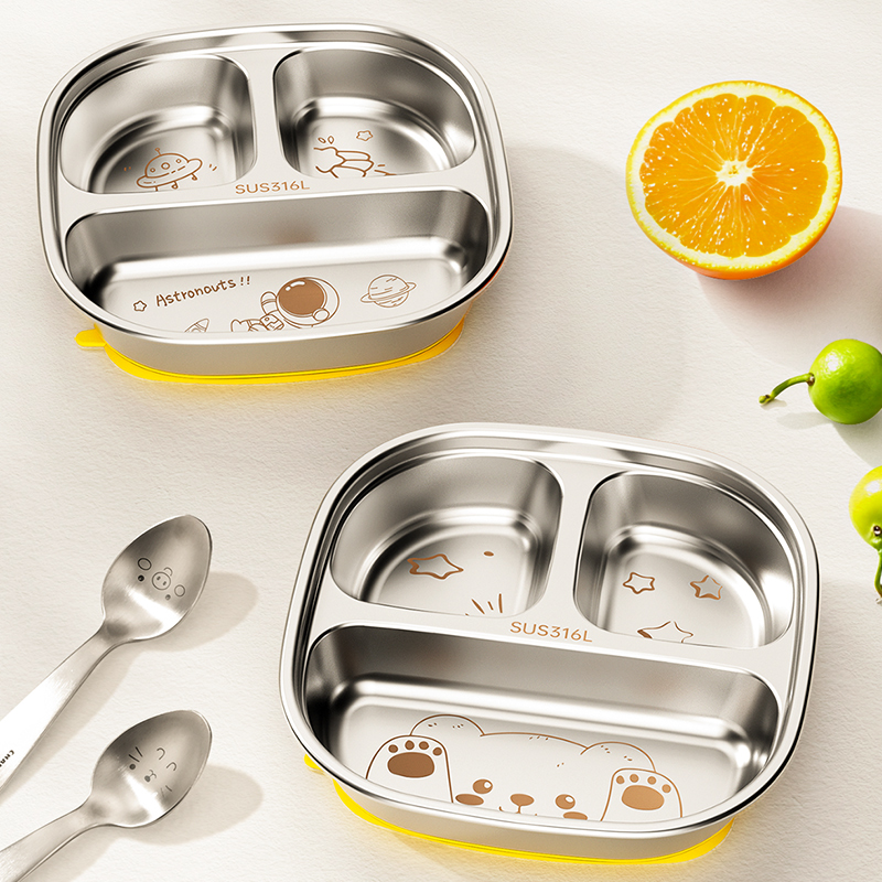 宝宝餐盘316不锈钢儿童分格盘分餐盘婴儿吸盘式辅食吃饭专用餐具 - 图2