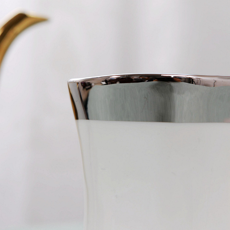 包邮白色釉下彩镀银陶瓷咖啡杯碟套装送瓷勺350毫升大容量杯 瑕疵 - 图2