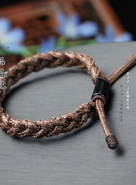 蜡皮绳编织手绳学生圆柱黑玛瑙