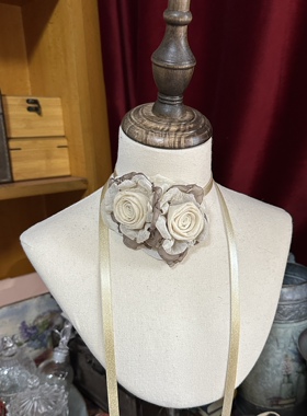 TeNg手作干枯灼烧玫瑰花颈带项链chocker仙气风古风项链脖颈挂件