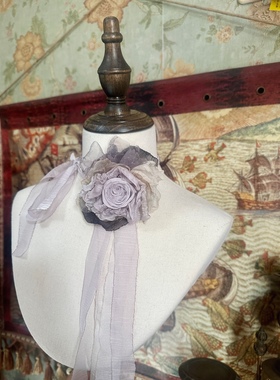 TeNg原创手作清冷玫瑰花颈带choker锁骨链项链复古Lolita长飘带