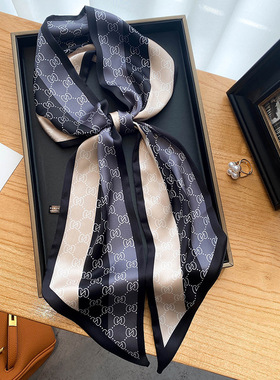 高级感橙色丝巾女法式发带