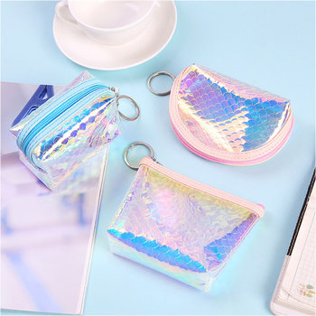 Coin purse ນັກສຶກສາແມ່ຍິງ ins ພັດລົມຂະຫນາດນ້ອຍແລະຫນ້າຮັກ laser ສ້າງສັນພາສາເກົາຫຼີງ່າຍດາຍ zipper coin purse