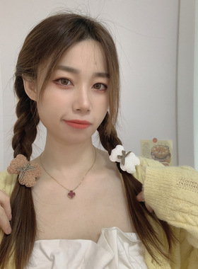 可爱毛绒小熊发夹少女秋冬蝴蝶结