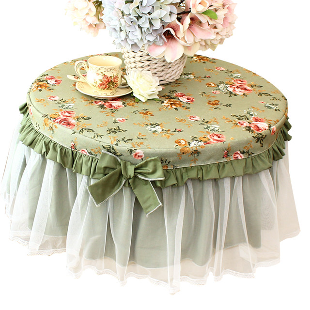 Green flowers pastoral cotton bedside table round table cloth