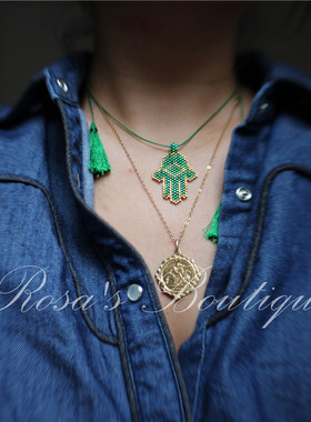 手工编织手掌个性波普流苏项链