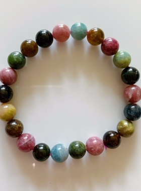 天然冰透原石碧玺手链