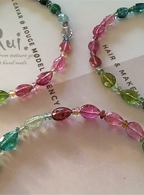 原创天然彩虹色刻面碧玺手链