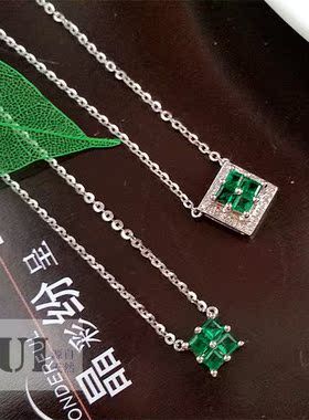 瑞铺独家配送证书18k白金镶嵌祖母绿锁骨链 绿色宝石 项链 女