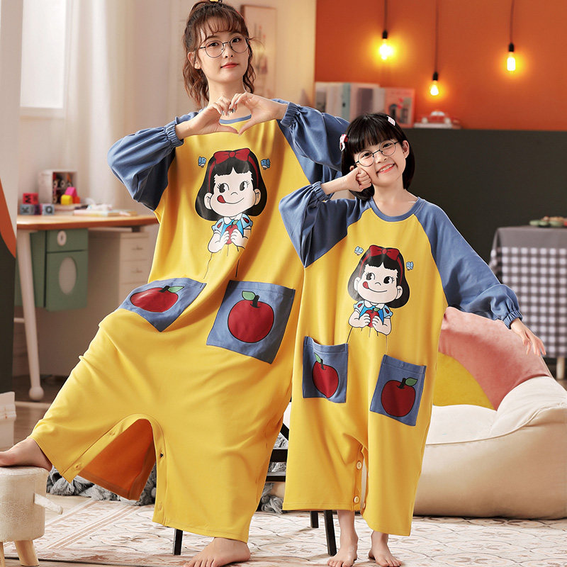 女孩春秋款连身长袖3-13岁纯棉睡裙 甜雪妮睡裙