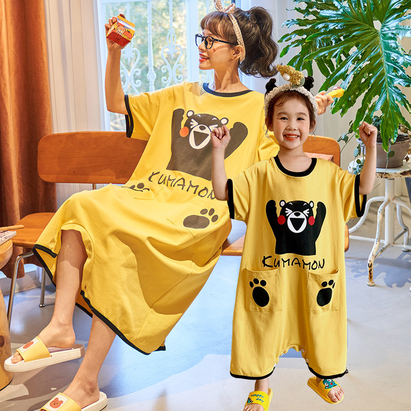 夏季纯棉短袖连体亲子防走光斤睡裙 甜雪妮睡裙