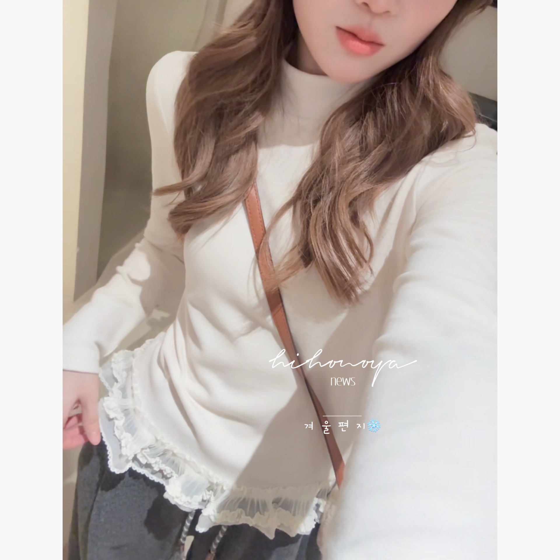 Spring韩国童装2025年冬季新款亲子中高领花边上衣女童内搭打底衫 - 图2