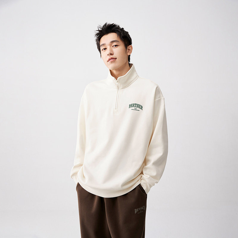 361半开襟运动卫衣男2025秋冬新款男士加绒卫衣宽松休闲圆领上衣