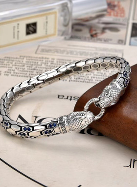 新品新款双蛇纹镶钻手链个性蓝色