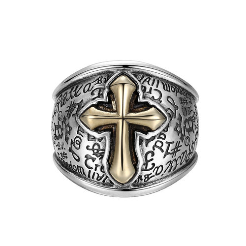 新品十字架戒指男士宽版食指 指环开口可调复古做旧重工 - 图3