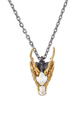 流行大众设计龙首925银戒指项链