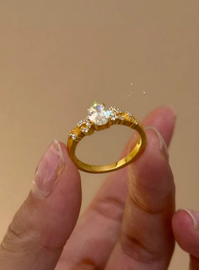 新品金色拉丝满天星戒指复古轻奢