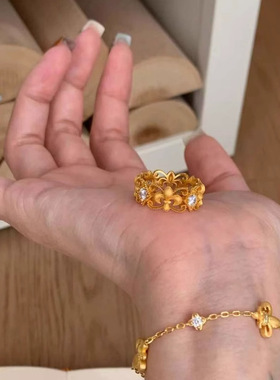 新品法式轻奢色镂空鸢尾花戒指小