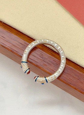 新品复古古法心经戒指实心开口珐