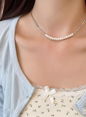 新品淡水项链女碎子锁骨链轻奢小