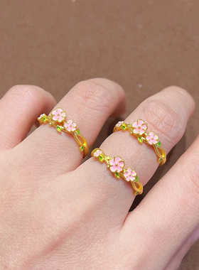 珐琅滴釉立体花朵戒子925银时尚