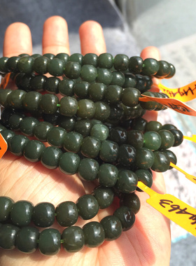 天然和田玉深晴水老油绿老型手串