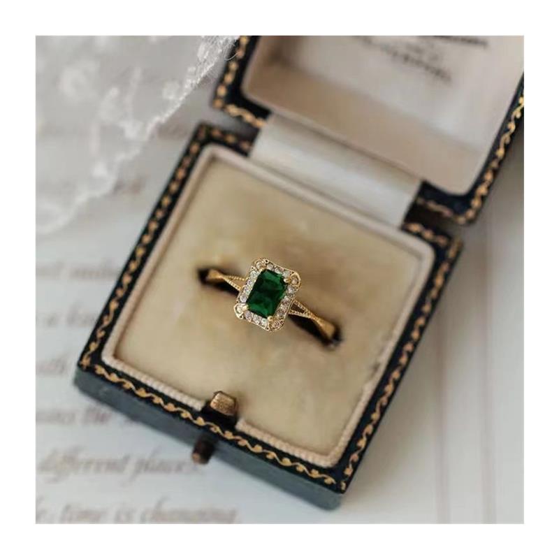 925 Sterling Silver Plated 14K Gold Inlaid Green Zircon Retr - 图3