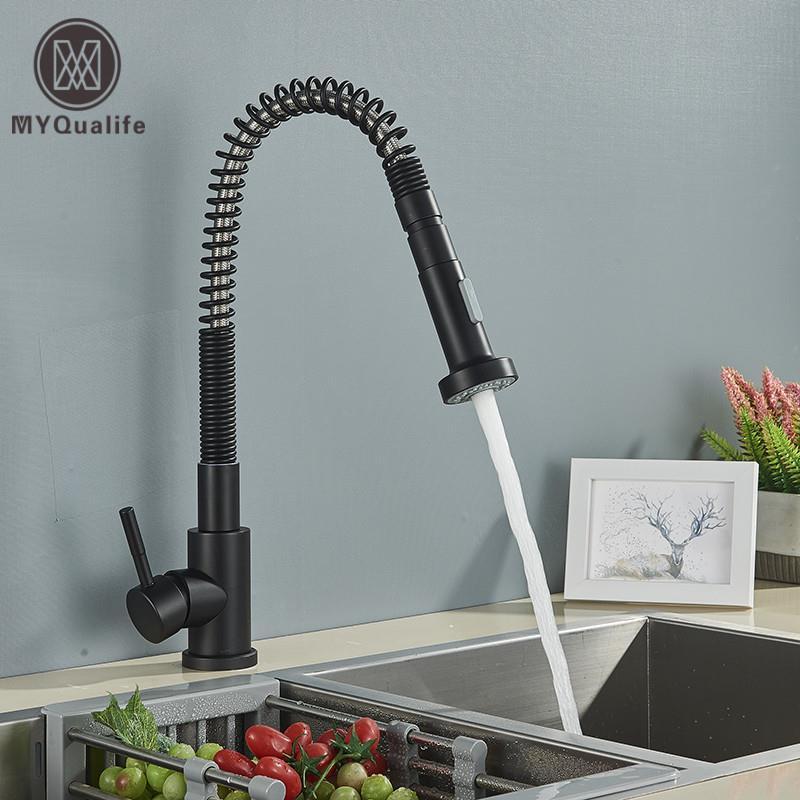 Matte Black Kitchen Sink Faucet One Handle Two Function-图0