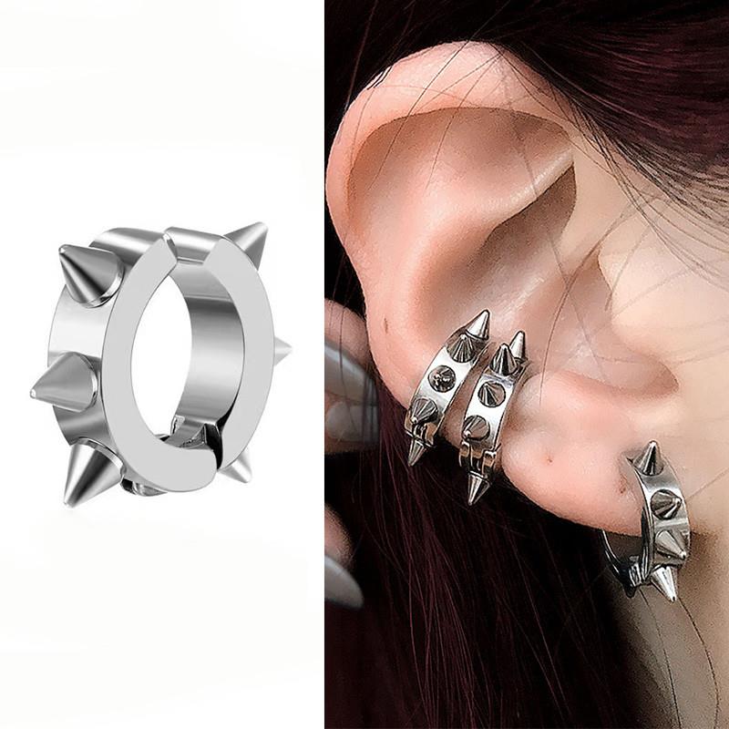 1Pc Punk Steel-color Stainless Steel Painless Ear Clip Earri - 图1