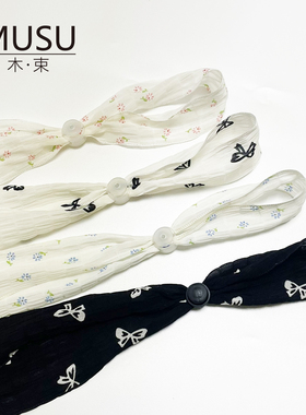 手工原创新渔夫帽子防风绳印花雪纺丝带遮阳草帽防掉绳太阳帽系带