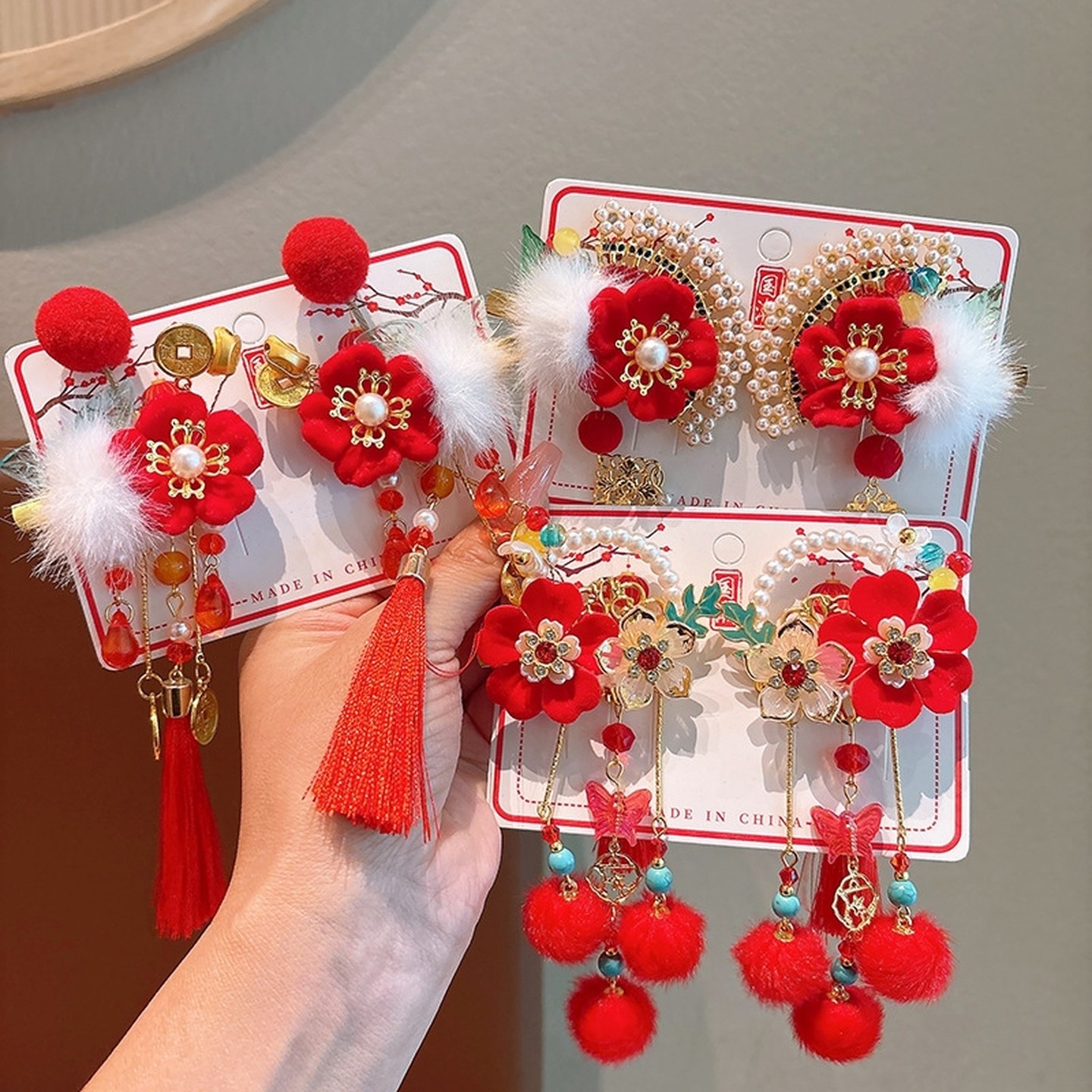 儿童新年发饰红色发夹2026马年蝴蝶古风过年宝宝头饰汉服拜年发卡,淘宝优惠券,粉丝福利购,淘宝优惠卷