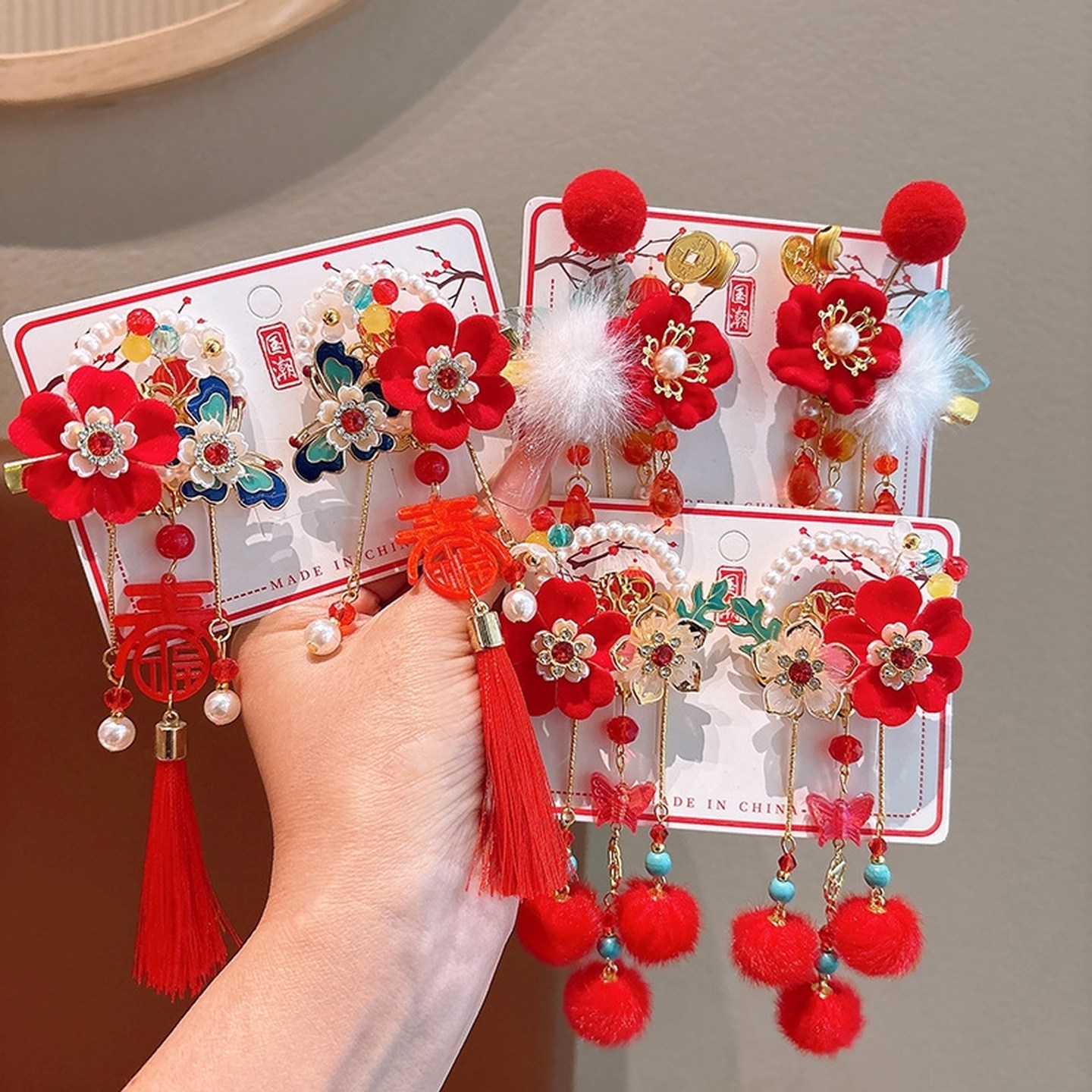 儿童新年发饰红色发夹2026马年蝴蝶古风过年宝宝头饰汉服拜年发卡,淘宝优惠券,粉丝福利购,淘宝优惠卷