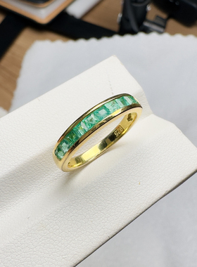 天然祖母绿女戒蓝宝石排戒方2.2mm沙弗莱粉蓝宝戒指925银镀黄金