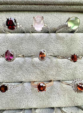 碧玺祖母绿葡萄石天然女戒粉晶