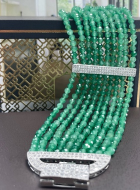 绿东陵宽版天然石清新高端气质手链名媛高级首饰2025新款原创设计