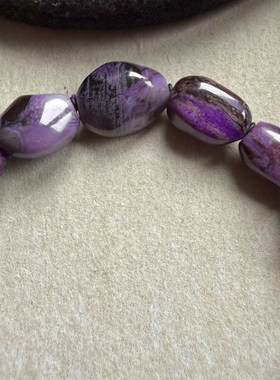 醒走天然舒俱来老矿泥地樱花紫老油紫苏纪石鹅卵石原石随型珠手串