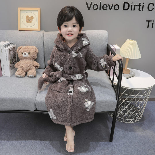 Autumn and winter boys' pajamas children's flannel thickened home