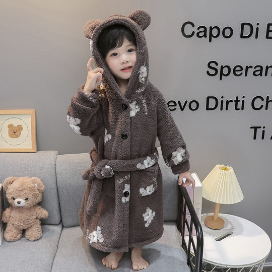 Autumn and winter boys' pajamas children's flannel thickened home