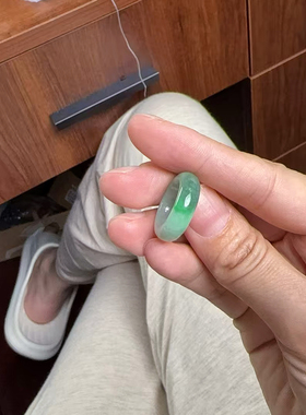 天然缅甸A货翡翠飘花阳绿戒指奶奶戒圈小圈口女指环七夕小众礼物