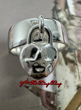 有颗星星女S925银酷爱心小锁戒指