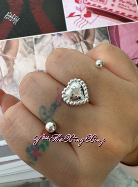 有颗星星女S925轻奢爱心双指戒指