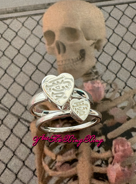 有颗星星女S925甜酷爱心愛字戒指