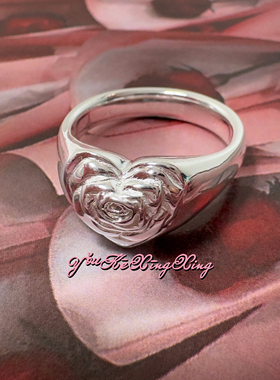 有颗星星女S925优雅爱心玫瑰戒指