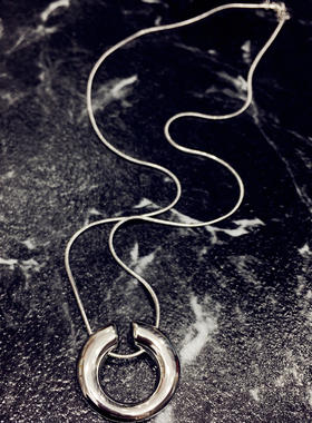 韩版时尚简约休闲百搭金属素款未镶嵌缺角C形圆圈项链毛衣链挂件